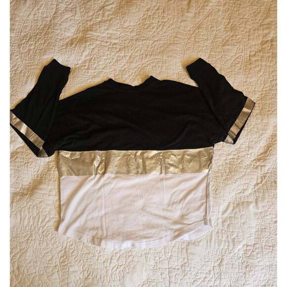 Balera Girls Dance Long Sleeve Shirt Black & White Split Tee With Silver Accent - Picture 3 of 9